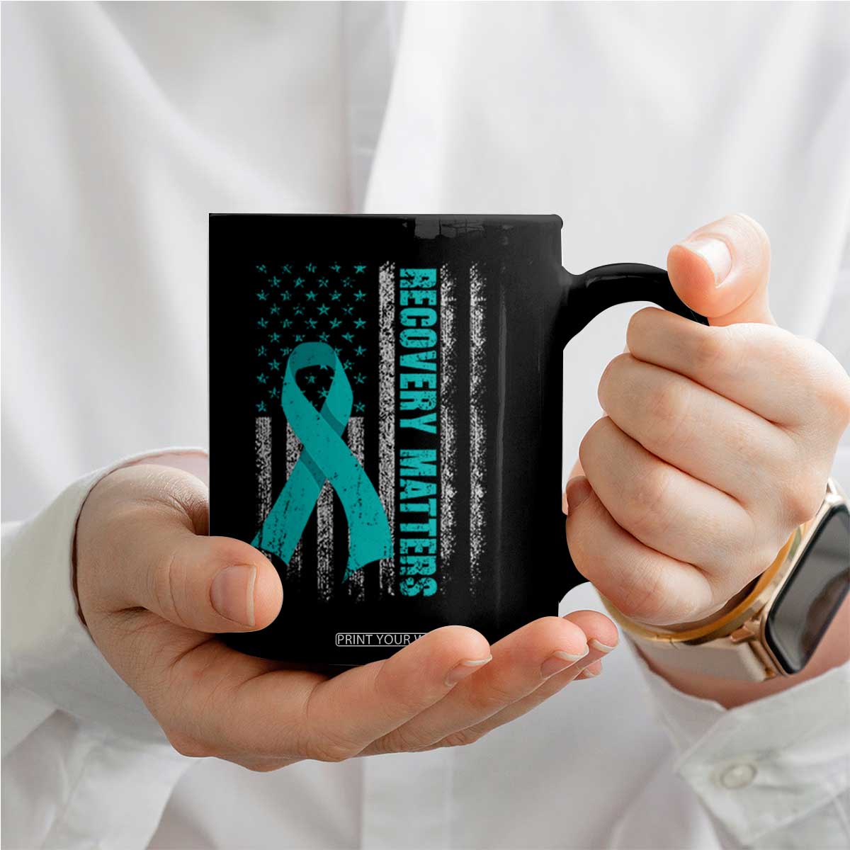 Recovery Matter Sobriety Anniversary Sober AA NA Coffee Mug Vintage American Flag TS11 Print Your Wear