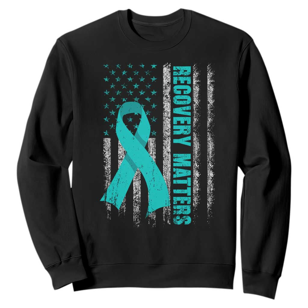 Recovery Matter Sobriety Anniversary Sober AA NA Sweatshirt Vintage American Flag TS11 Black Print Your Wear