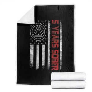 5 Years Sober Throw Blanket 5 Years Sobriety Anniversary Vintage American Flag TS11 Black Print Your Wear