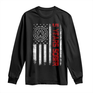 5 Years Sober Long Sleeve Shirt 5 Years Sobriety Anniversary Vintage American Flag TS11 Black Print Your Wear