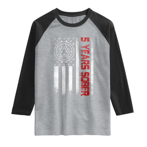 5 Years Sober Raglan Shirt 5 Years Sobriety Anniversary Vintage American Flag TS11 Heather Gray Black Print Your Wear