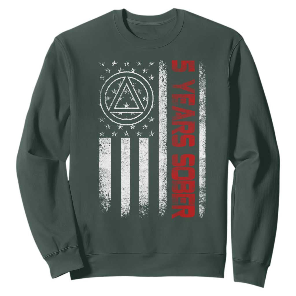 5 Years Sober Sweatshirt 5 Years Sobriety Anniversary Vintage American Flag TS11 Dark Forest Green Print Your Wear