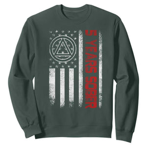 5 Years Sober Sweatshirt 5 Years Sobriety Anniversary Vintage American Flag TS11 Dark Forest Green Print Your Wear