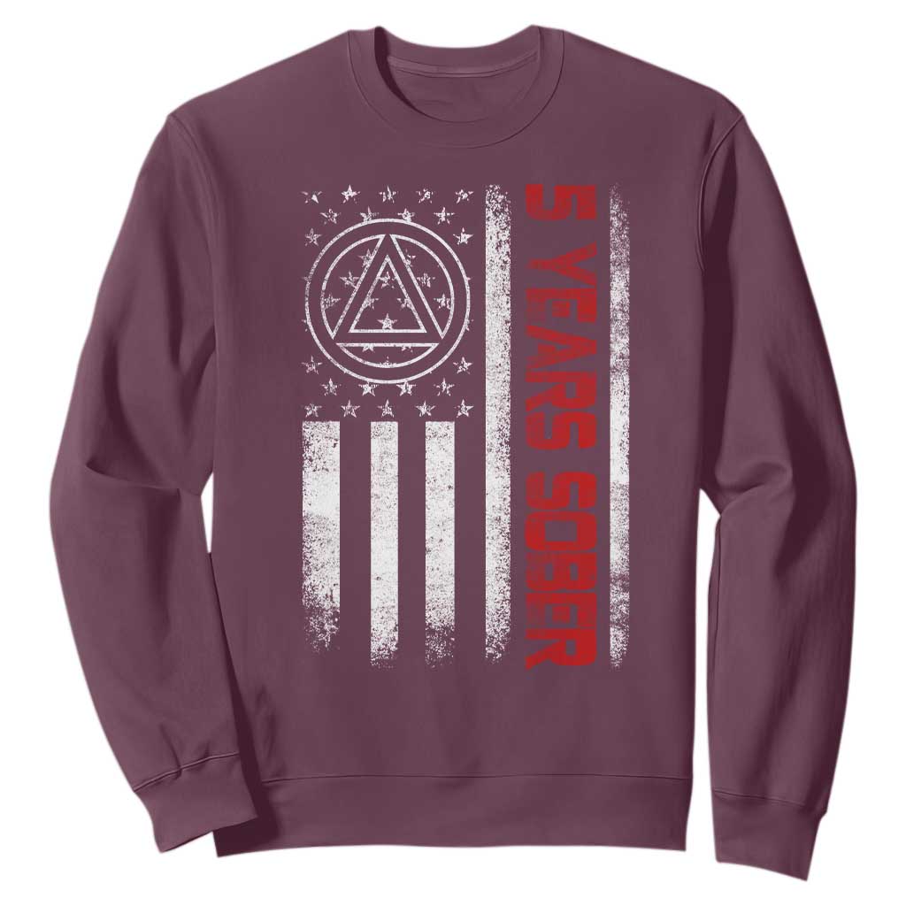 5 Years Sober Sweatshirt 5 Years Sobriety Anniversary Vintage American Flag TS11 Maroon Print Your Wear