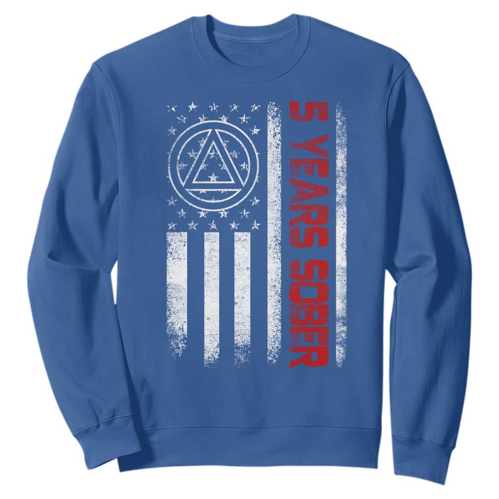 5 Years Sober Sweatshirt 5 Years Sobriety Anniversary Vintage American Flag TS11 Royal Blue Print Your Wear