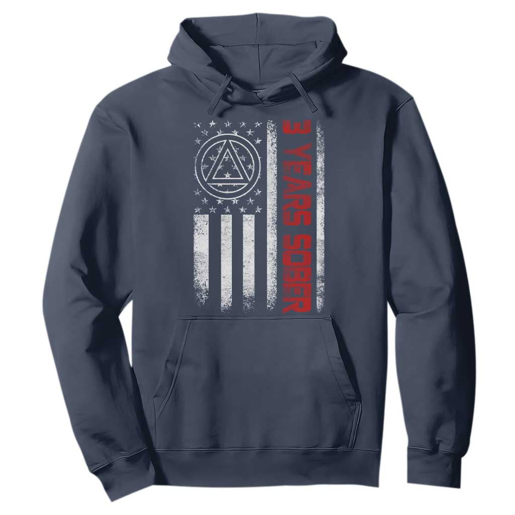 3 Years Sober Hoodie 3 Years Sobriety Anniversary Vintage American Flag TS11 Navy Print Your Wear