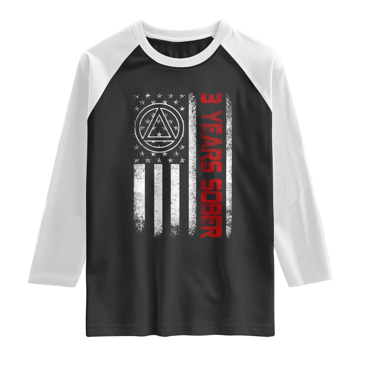 3 Years Sober Raglan Shirt 3 Years Sobriety Anniversary Vintage American Flag TS11 Black White Print Your Wear