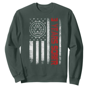 3 Years Sober Sweatshirt 3 Years Sobriety Anniversary Vintage American Flag TS11 Dark Forest Green Print Your Wear