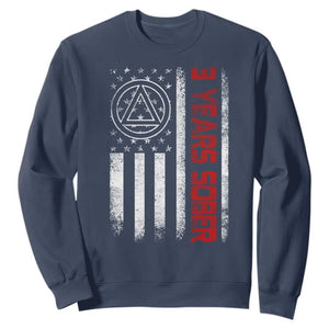 3 Years Sober Sweatshirt 3 Years Sobriety Anniversary Vintage American Flag TS11 Navy Print Your Wear