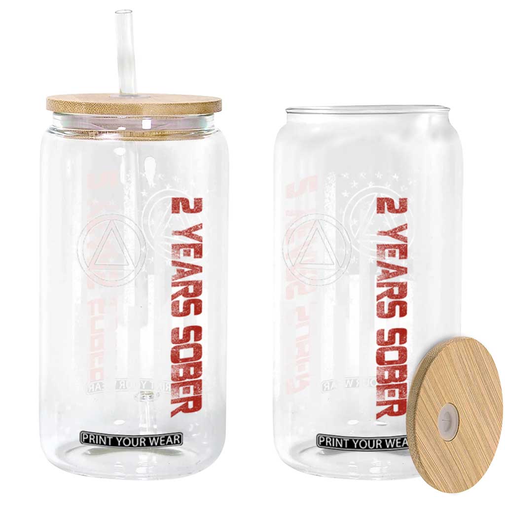 2 Years Sober Glass Can 2 Years Sobriety Anniversary Vintage American Flag TS11 Print Your Wear