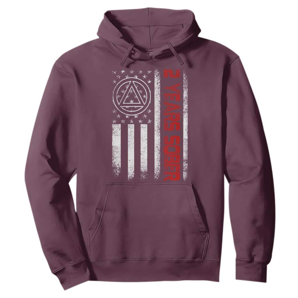 2 Years Sober Hoodie 2 Years Sobriety Anniversary Vintage American Flag TS11 Maroon Print Your Wear