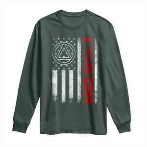 2 Years Sober Long Sleeve Shirt 2 Years Sobriety Anniversary Vintage American Flag TS11 Dark Forest Green Print Your Wear