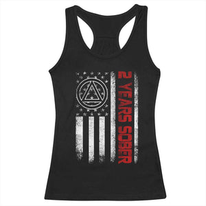 2 Years Sober Racerback Tank Top 2 Years Sobriety Anniversary Vintage American Flag TS11 Black Print Your Wear
