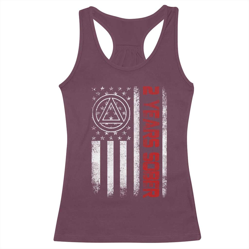 2 Years Sober Racerback Tank Top 2 Years Sobriety Anniversary Vintage American Flag TS11 Maroon Print Your Wear