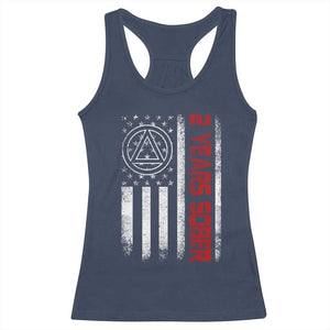 2 Years Sober Racerback Tank Top 2 Years Sobriety Anniversary Vintage American Flag TS11 Navy Print Your Wear