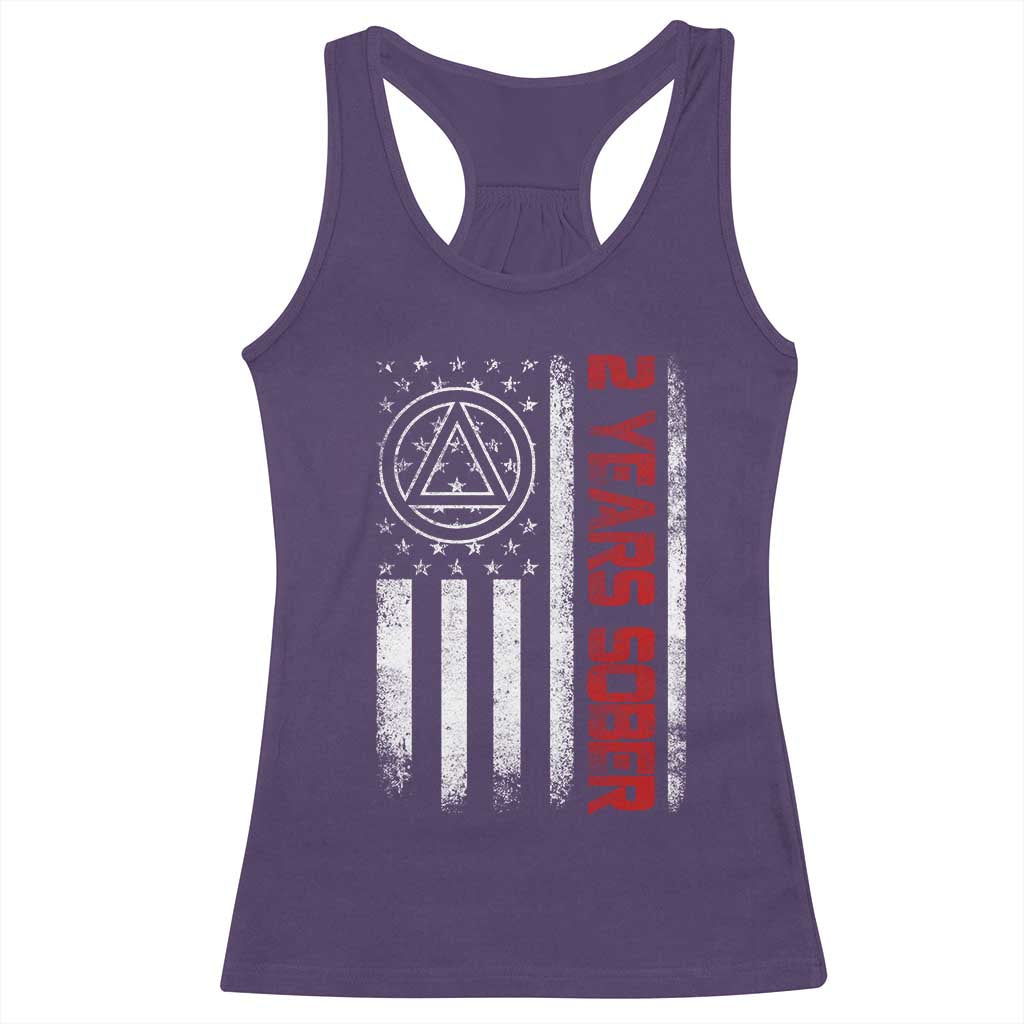 2 Years Sober Racerback Tank Top 2 Years Sobriety Anniversary Vintage American Flag TS11 Purple Print Your Wear