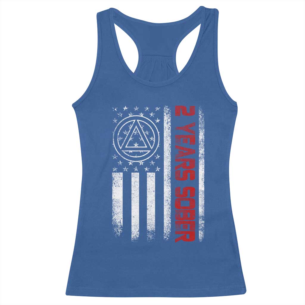 2 Years Sober Racerback Tank Top 2 Years Sobriety Anniversary Vintage American Flag TS11 Royal Blue Print Your Wear