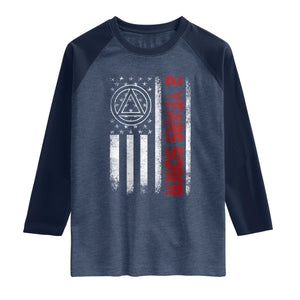 2 Years Sober Raglan Shirt 2 Years Sobriety Anniversary Vintage American Flag TS11 Heather Denim Navy Print Your Wear