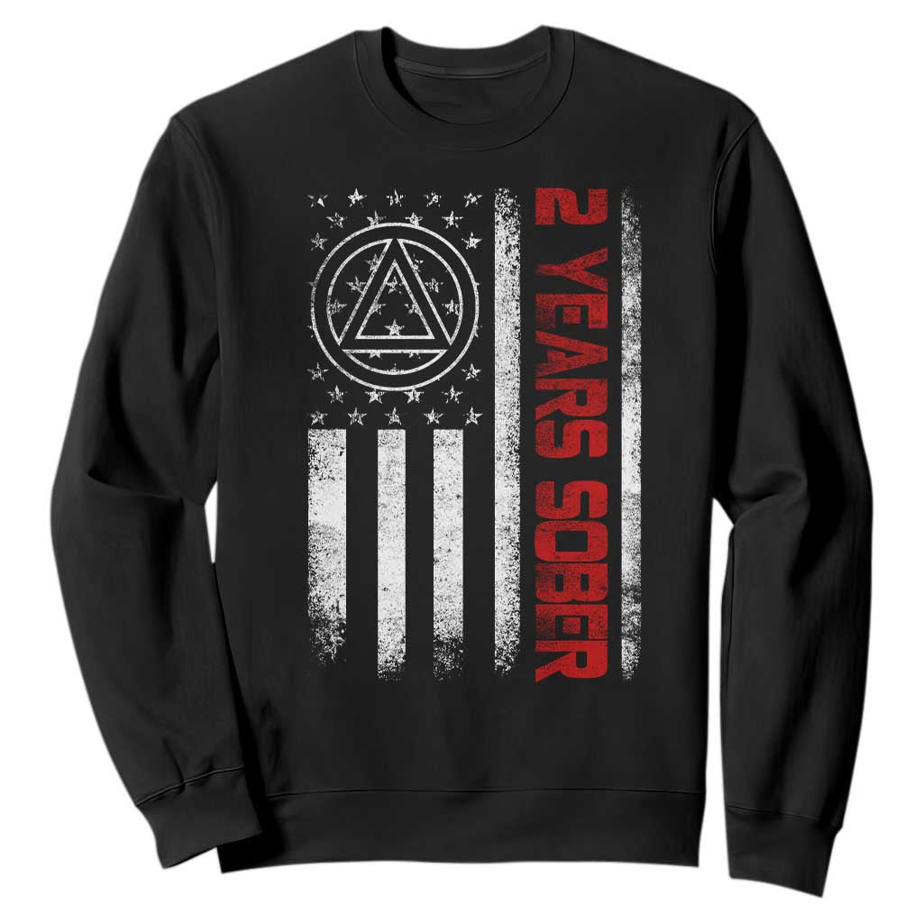2 Years Sober Sweatshirt 2 Years Sobriety Anniversary Vintage American Flag TS11 Black Print Your Wear