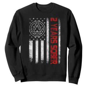 2 Years Sober Sweatshirt 2 Years Sobriety Anniversary Vintage American Flag TS11 Black Print Your Wear