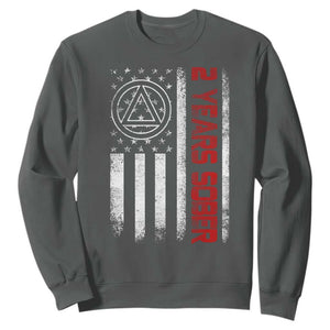 2 Years Sober Sweatshirt 2 Years Sobriety Anniversary Vintage American Flag TS11 Dark Heather Print Your Wear