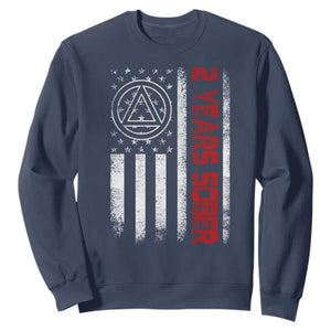 2 Years Sober Sweatshirt 2 Years Sobriety Anniversary Vintage American Flag TS11 Navy Print Your Wear