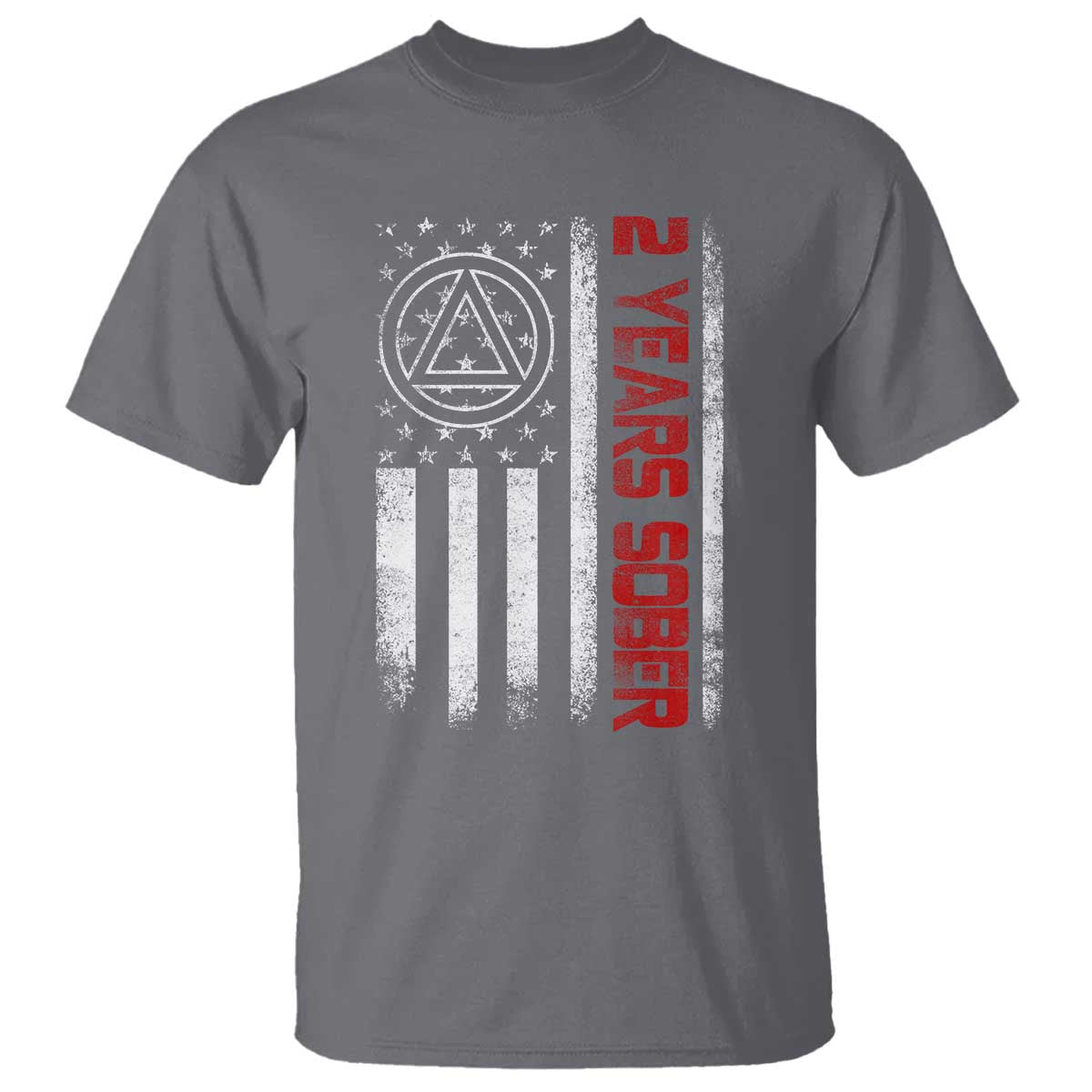 2 Years Sober T Shirt 2 Years Sobriety Anniversary Vintage American Flag TS11 Charcoal Print Your Wear