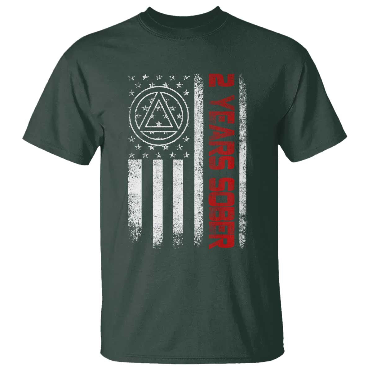2 Years Sober T Shirt 2 Years Sobriety Anniversary Vintage American Flag TS11 Dark Forest Green Print Your Wear
