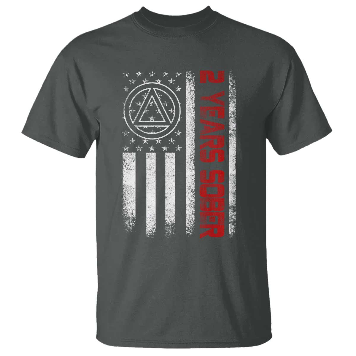 2 Years Sober T Shirt 2 Years Sobriety Anniversary Vintage American Flag TS11 Dark Heather Print Your Wear