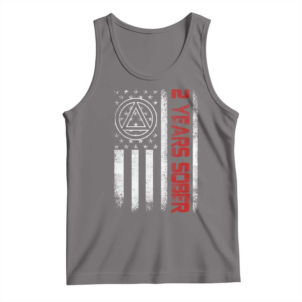 2 Years Sober Tank Top 2 Years Sobriety Anniversary Vintage American Flag TS11 Deep Heather Print Your Wear