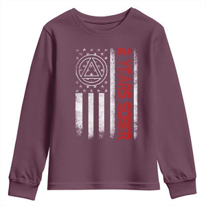 2 Years Sober Youth Sweatshirt 2 Years Sobriety Anniversary Vintage American Flag TS11 Maroon Print Your Wear