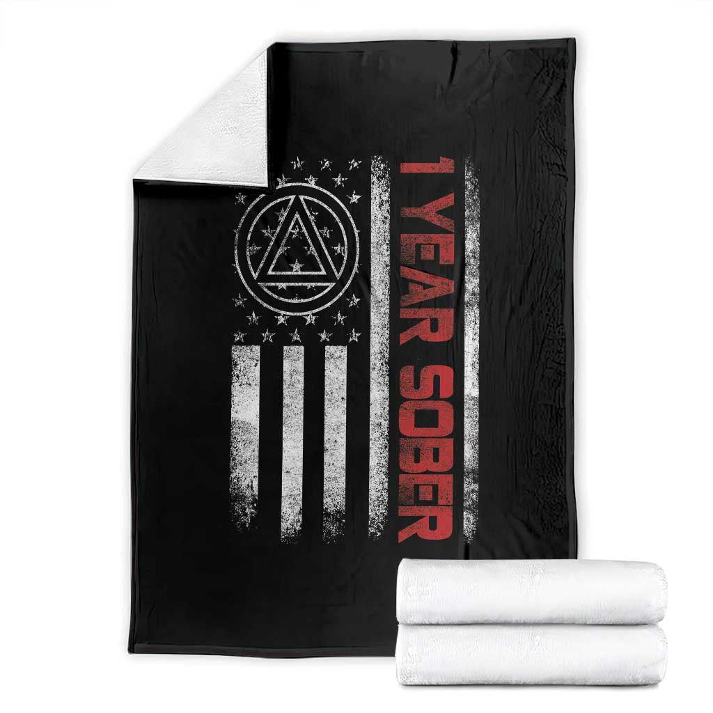 1 Year Sober Throw Blanket 1 Year Sobriety Anniversary Vintage American Flag TS11 Black Print Your Wear