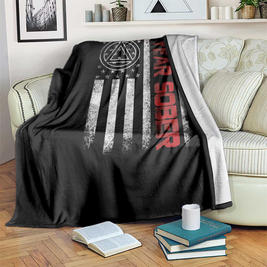 1 Year Sober Throw Blanket 1 Year Sobriety Anniversary Vintage American Flag TS11 Print Your Wear