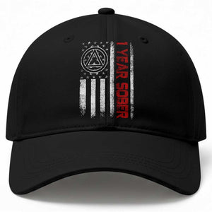1 Year Sober Baseball Cap 1 Year Sobriety Anniversary Vintage American Flag TS11 Print Your Wear
