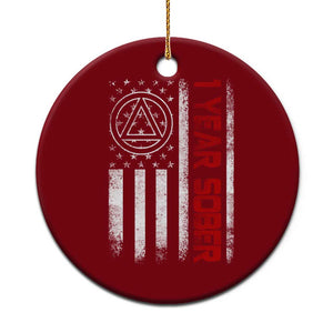 1 Year Sober Ceramic Ornament 1 Year Sobriety Anniversary Vintage American Flag TS11 1pc Red Print Your Wear