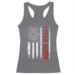 1 Year Sober Racerback Tank Top 1 Year Sobriety Anniversary Vintage American Flag TS11 Charcoal Print Your Wear