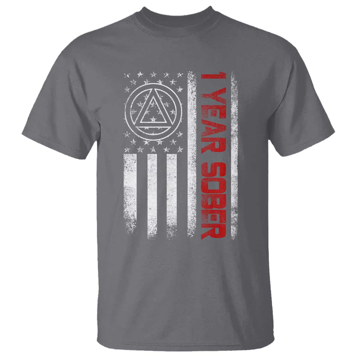 1 Year Sober T Shirt 1 Year Sobriety Anniversary Vintage American Flag TS11 Charcoal Print Your Wear