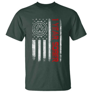 1 Year Sober T Shirt 1 Year Sobriety Anniversary Vintage American Flag TS11 Dark Forest Green Print Your Wear