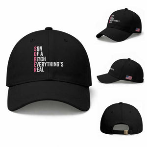 Sobriety Anniversary Baseball Cap Sober Son Of A Bitch Everythings Real Pink AA NA TS11 Baseball Cap Universal Fit Black Print Your Wear