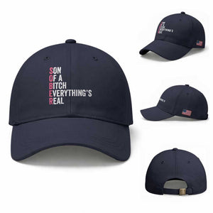 Sobriety Anniversary Baseball Cap Sober Son Of A Bitch Everythings Real Pink AA NA TS11 Baseball Cap Universal Fit Navy Print Your Wear