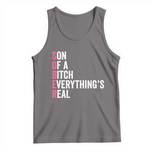 Sobriety Anniversary Tank Top Sober Son Of A Bitch Everythings Real Pink AA NA TS11 Deep Heather Print Your Wear