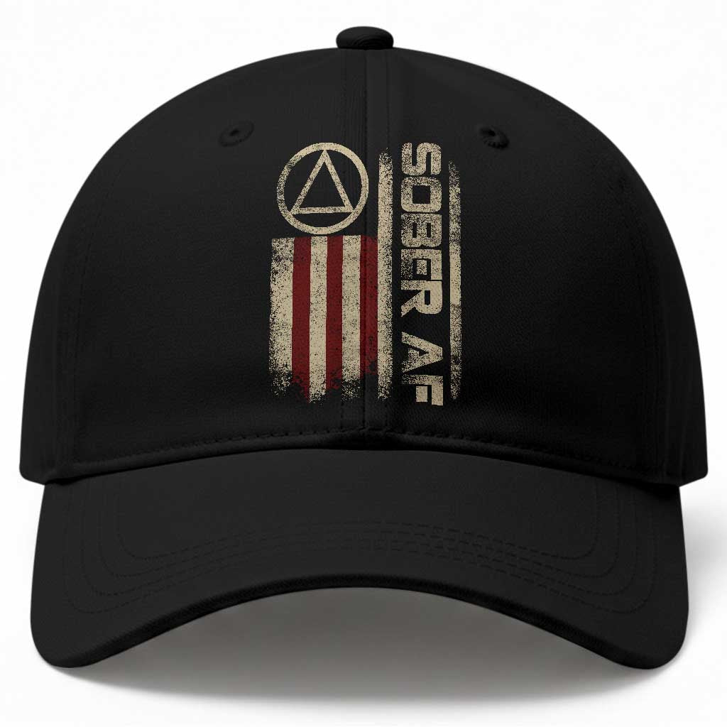 Sober AF Baseball Cap Alcoholism Addiction Recovery Rehabilitation Vintage American Flag TS11 Print Your Wear