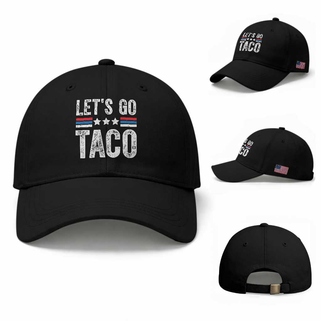 Funny Let's Go Taco Always Chickens Out Baseball Cap Vintage Star Stripes TS11 Baseball Cap Universal Fit Black Print Your Wear