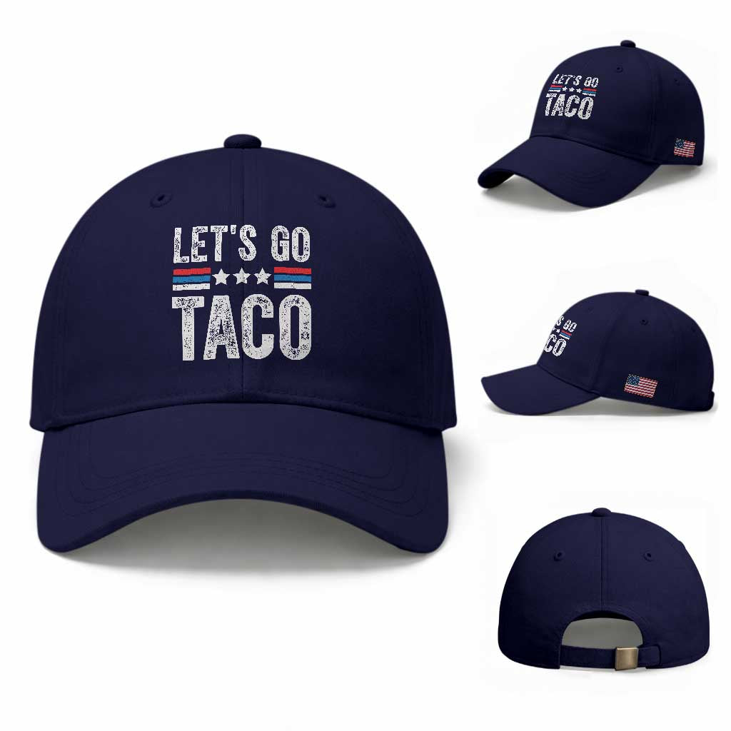 Funny Let's Go Taco Always Chickens Out Baseball Cap Vintage Star Stripes TS11 Baseball Cap Universal Fit Dark Blue Print Your Wear