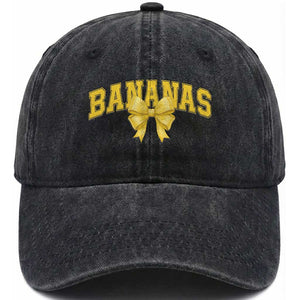 Funny Bananas Coquette Bow Baseball Player Washed Cotton Baseball Cap TS11 Washed Cap Universal Fit Black Print Your Wear