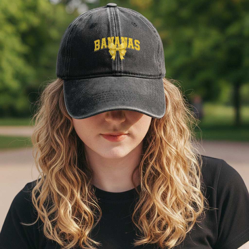Funny Bananas Coquette Bow Baseball Player Washed Cotton Baseball Cap TS11 Print Your Wear