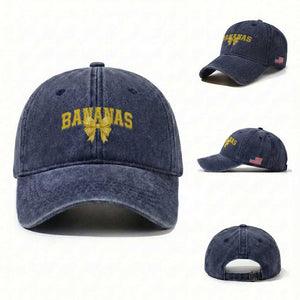 Funny Bananas Coquette Bow Baseball Player Washed Cotton Baseball Cap TS11 Washed Cap Universal Fit Navy Print Your Wear