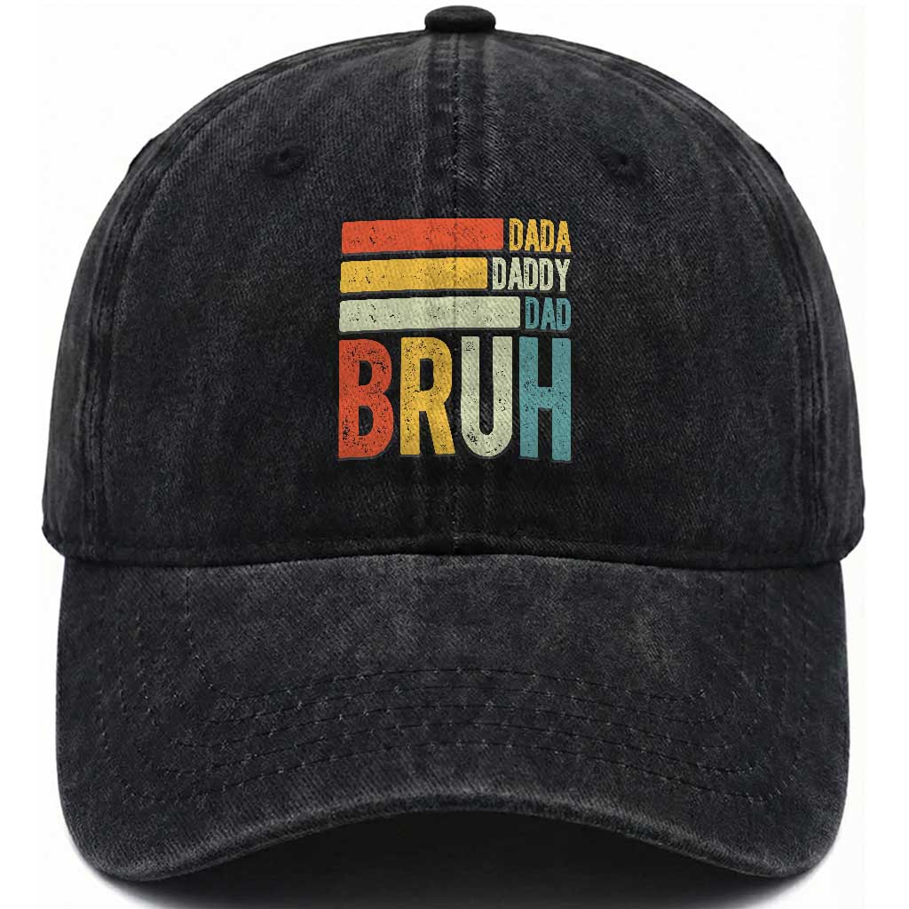 Funny Dada Daddy Dad Bruh Washed Cotton Baseball Cap Fathers Day Vintage Stripes TS11 Print Your Wear