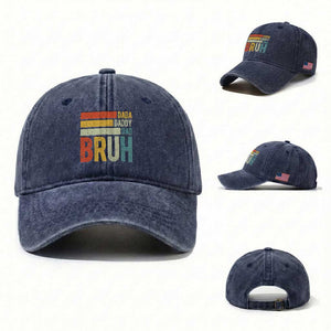 Funny Dada Daddy Dad Bruh Washed Cotton Baseball Cap Fathers Day Vintage Stripes TS11 Washed Cap Universal Fit Navy Print Your Wear