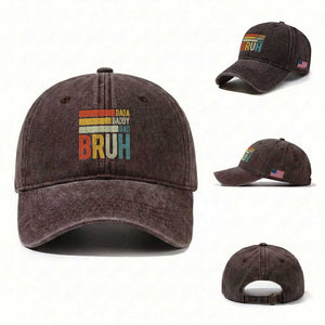 Funny Dada Daddy Dad Bruh Washed Cotton Baseball Cap Fathers Day Vintage Stripes TS11 Washed Cap Universal Fit Dark Brown Print Your Wear